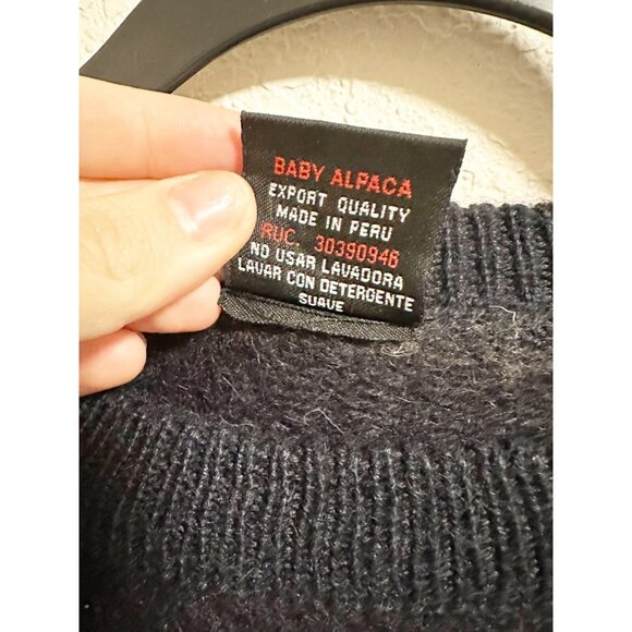 Alpaca Quitex Peru Baby Alpaca Sweater Striped Pullover Crew Neck Navy Size M - Picture 3 of 4